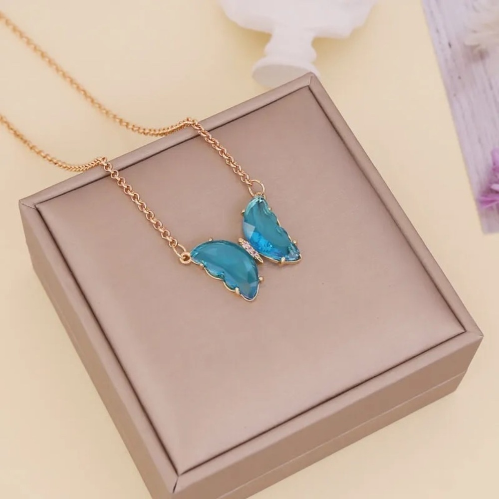 *ALAZNE* Gold x Blue Butterfly Fashion Necklace